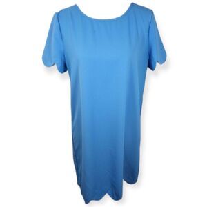 ONE STORY BLUE SHIFT DRESS W/SCALLOPED SLEEVES SZ.L EUC